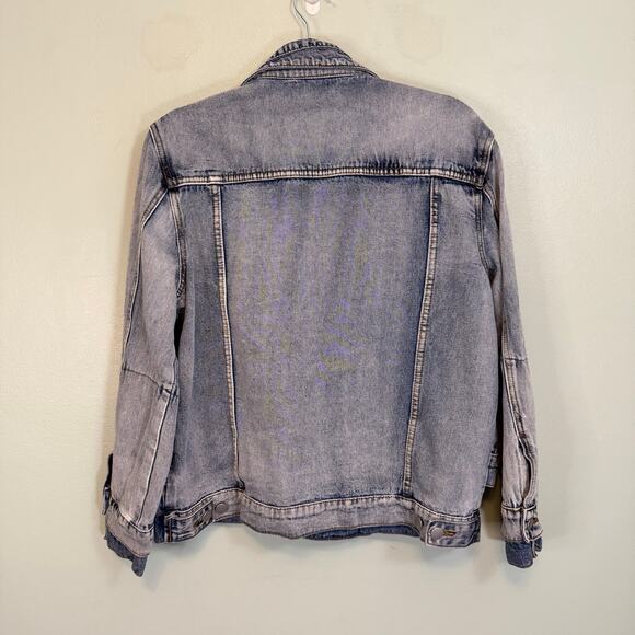 Lea Viola Denim Jacket Womens S Blue 2 Tone Patch Trucker Collared Button Casual - Picture 2 of 8